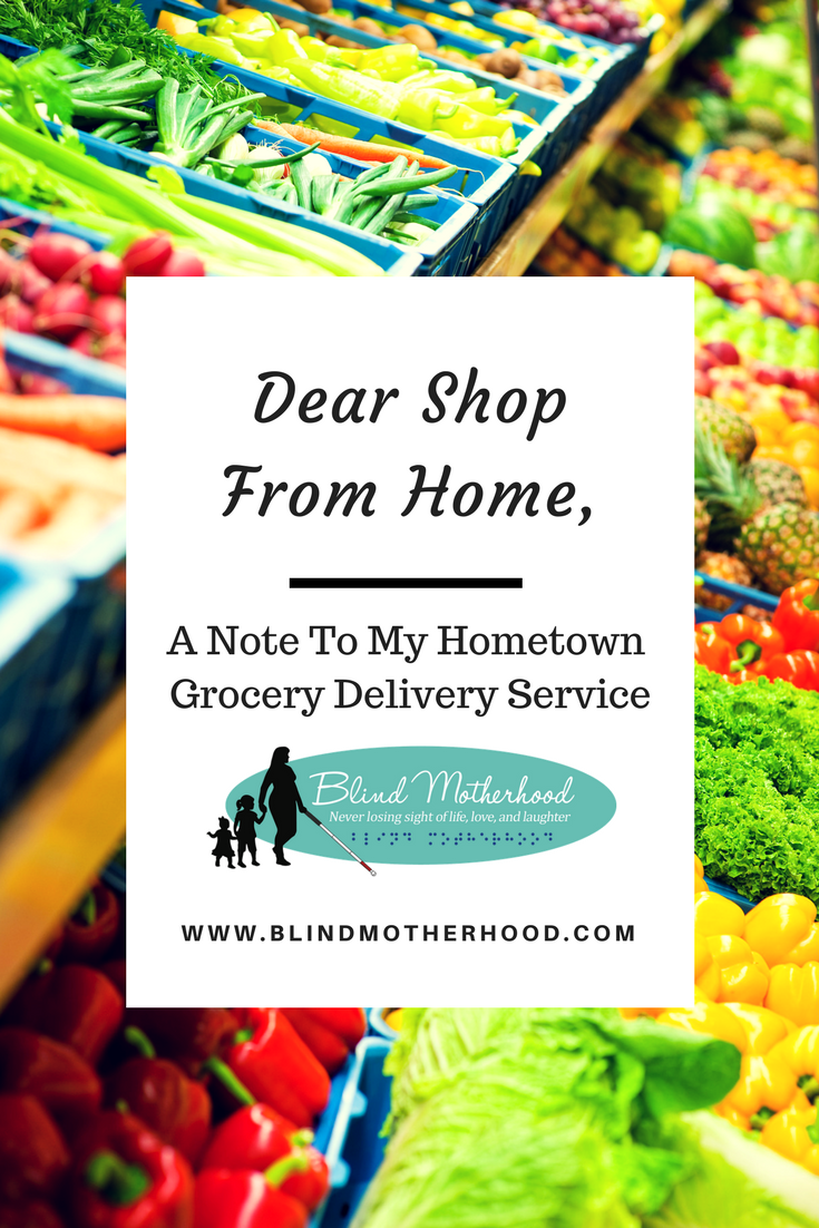 ID: A variety of produce and vegetables with a white square overlay, title of the piece, and blind motherhood logo.