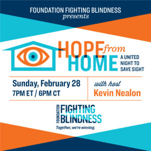 Foundation Fighting Blindness Hope from Home Gala Ad is blue and orange.